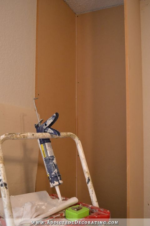 DIY cabinet style bedside closet - caulk the joints at the back of the closet