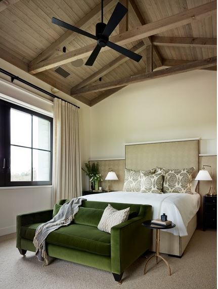 velvet sofa in green - bedroom designed by Jennifer Robins Interiors, via Houzz