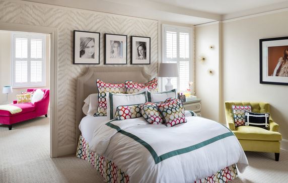 Neutral zebra striped walls -- teen bedroom designed by Galeana, via Houzz