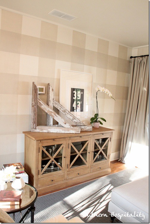 beautiful neutral walls - gingham wall paint treatment, via Southern Hospitality