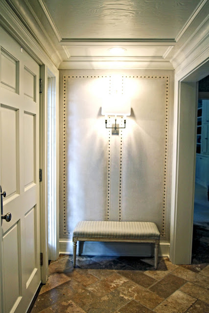 beautiful neutral walls - twill tape and nailheads to create design, via Lucy and Company Blog