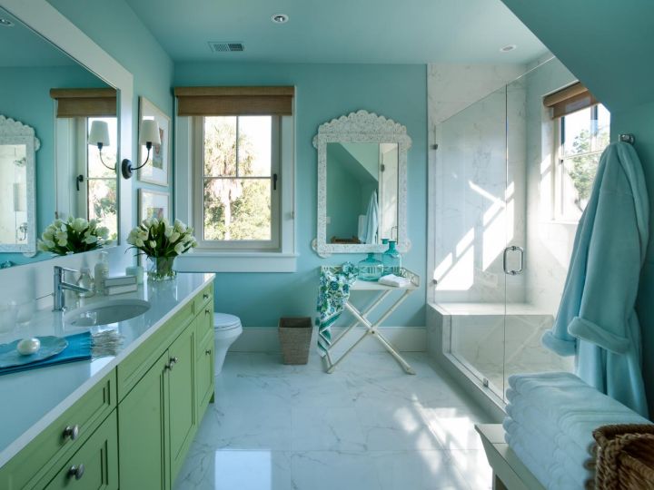 green and blue decorating - via HGTV Dream Home 2013 - bathroom