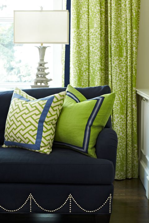green and blue decorating - via Quadrille Fabrics