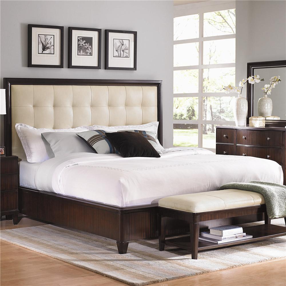 headboard design idea - biscuit tufted leather headboard with wood frame, from Belfort Furniture