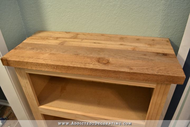 Glue cedar 2" x 4" lumber together to create a top for the DIY bookshelf