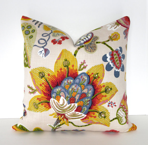 Pillow made with Braemore Wonderland Pearl fabric, from Loubella