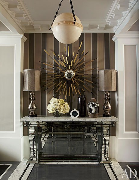 vertical striped walls in entryway, via Architectural Digest