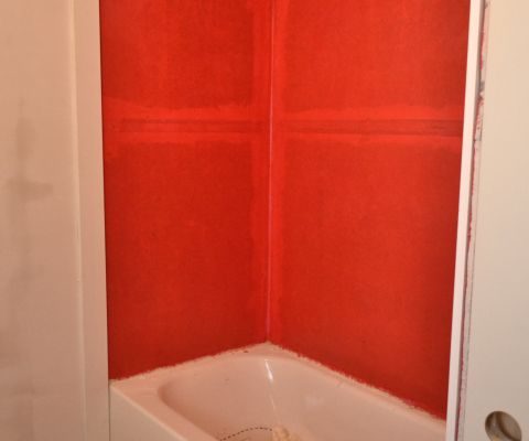 Bathtub surround with RedGard waterproofing membrane