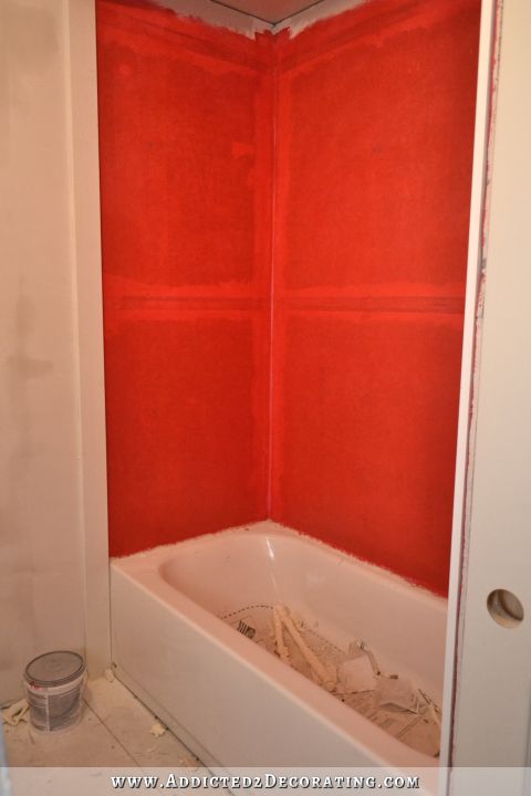 Bathtub surround with RedGard waterproofing membrane