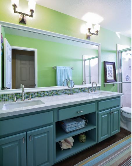 colorful bathroom vanities - aqua vanity, Laura Machee Designs, via Houzz