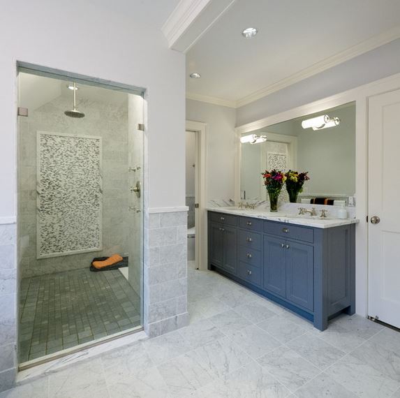 colorful bathroom vanities - blue vanity, Jones Design Build, via Houzz