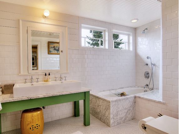 colorful bathroom vanities - green vanity, J.A.S. Design-Build, via Houzz