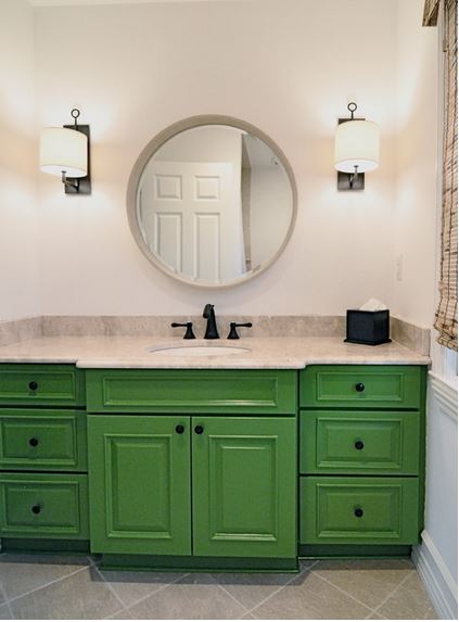 colorful bathroom vanities - green vanity, Jessy Krol Interiors, via Houzz