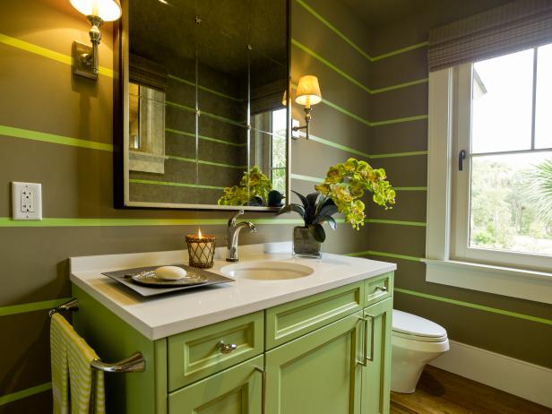 colorful bathroom vanities - green vanity from the 2013 HGTV Dream Home