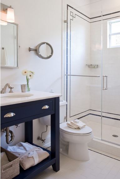 colorful bathroom vanities - navy blue vanity, Ruth Richards, via Houzz