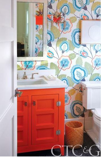 colorful bathroom vanities - orange vanity from Cottages & Gardens