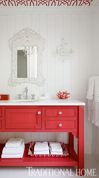 Be Inspired To Paint Your Bathroom Vanity (a non-neutral color!!)