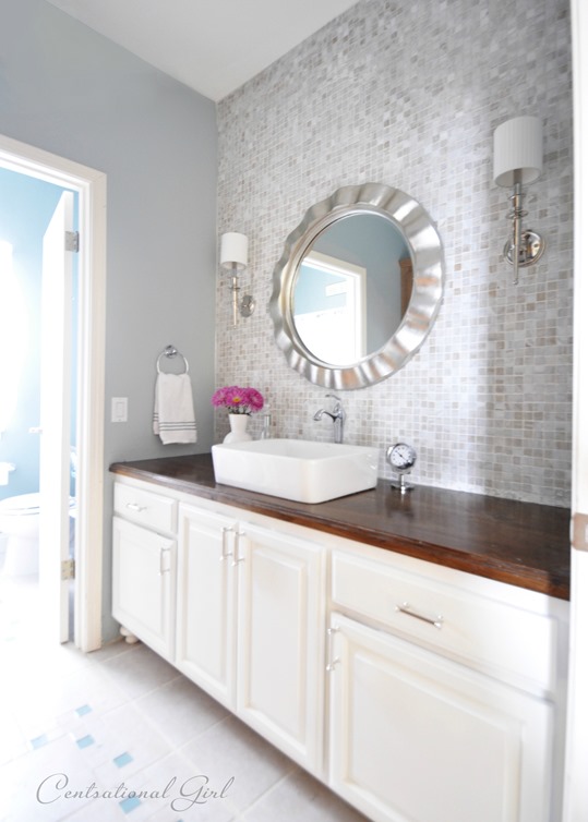 wood countertop on bathroom vanity - from Centsational Girl