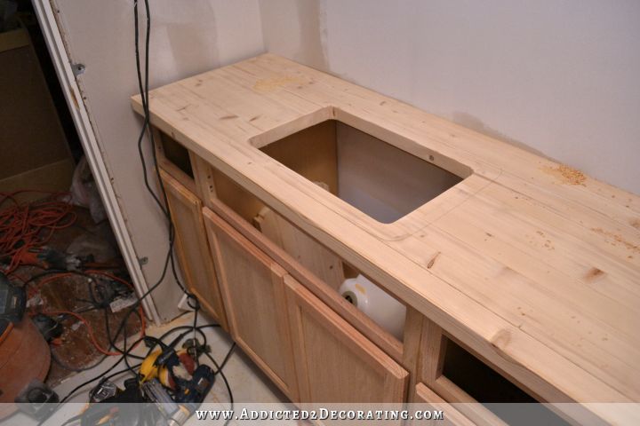 DIY butcherblock countertop with hole cut for undermount sink