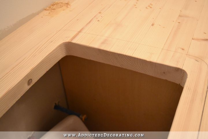 DIY butcherblock style countertop - edges of cutout for undermount sink - after sanding