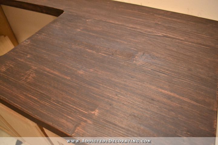 DIY butcherblock style countertop after dark stain and sanding