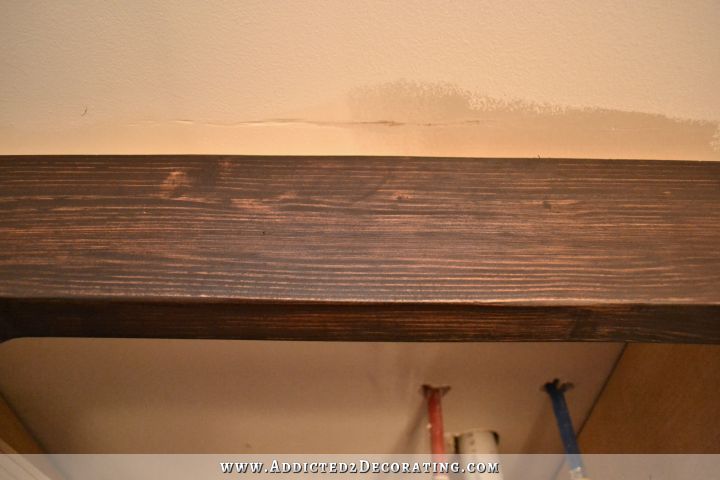 DIY butcherblock style countertop after dark stain and sanding