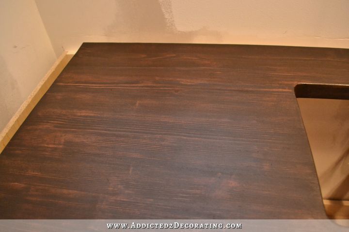 DIY butcherblock style countertop after dark stain and sanding