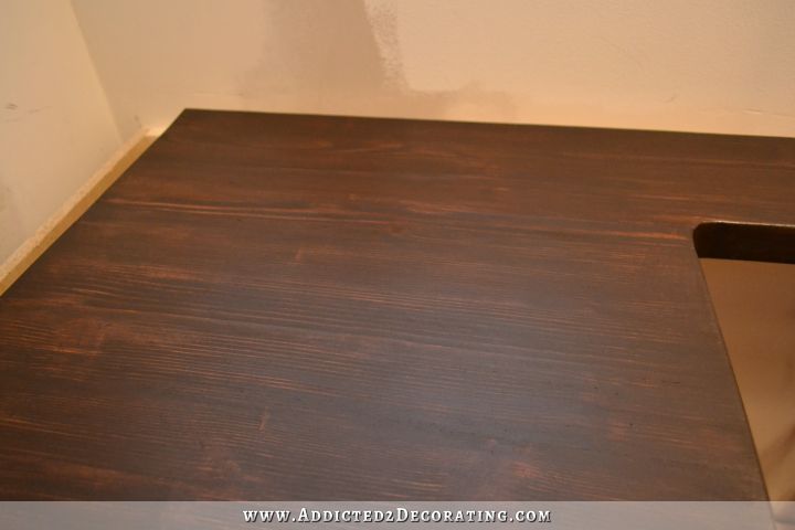 DIY butcherblock style countertop finished with dark wood stain