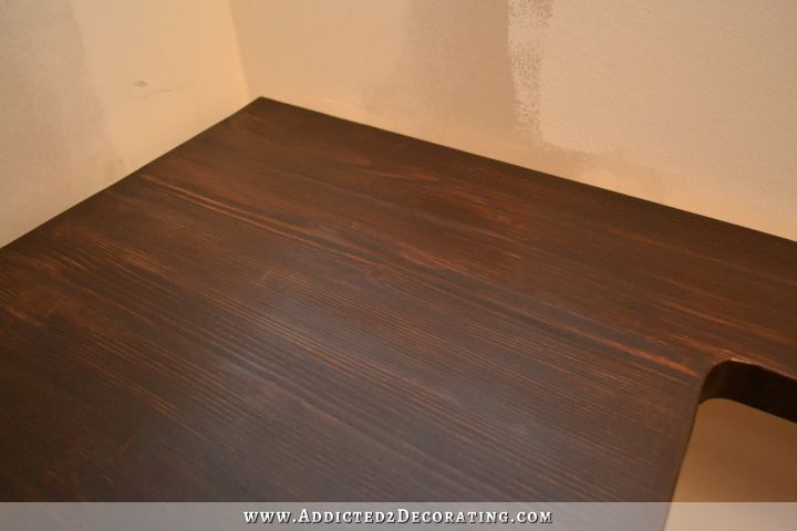 DIY butcherblock style countertop finished with custom mixed dark wood stain