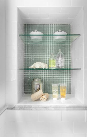 bathroom niche with mosaic tile back, by Niki Papadopoulos, via Houzz