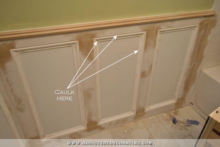 bathroom walls - recessed panel wainscoting with tile accent - 12