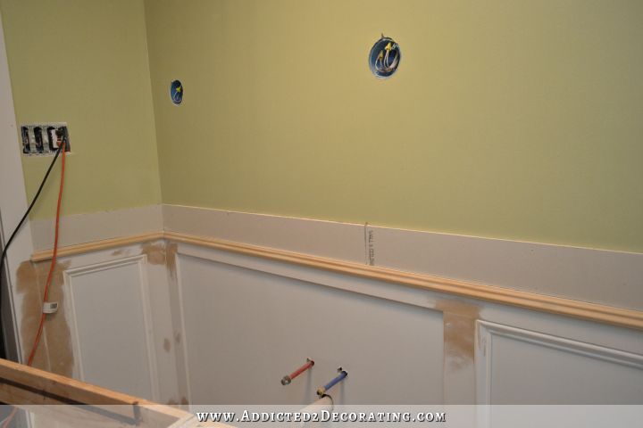 bathroom walls - recessed panel wainscoting with tile accent - 15