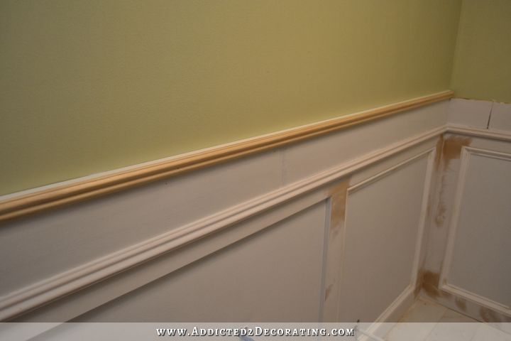 bathroom walls - recessed panel wainscoting with tile accent - 16