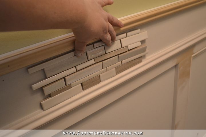 bathroom walls - recessed panel wainscoting with tile accent - 17