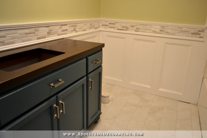 bathroom walls - recessed panel wainscoting with tile accent - 20