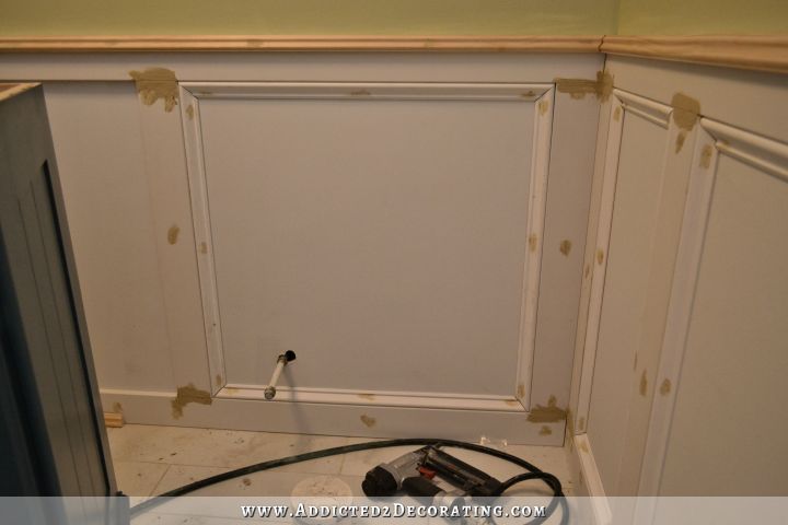 bathroom walls - recessed panel wainscoting with tile accent - 7