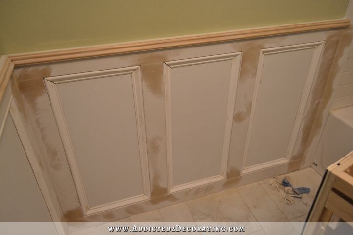 bathroom walls - recessed panel wainscoting with tile accent - 9
