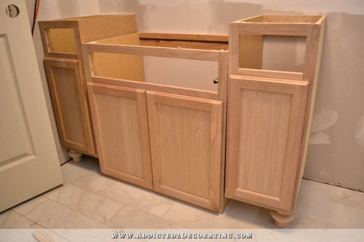 furniture-style bathroom vanity made from stock cabinets - part 1