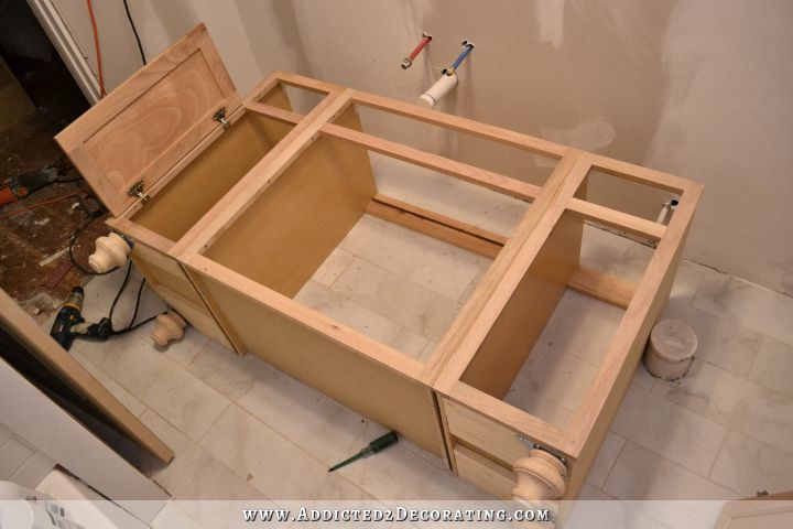 Furniture Style Bathroom Vanity Made From Stock Cabinets Part 1