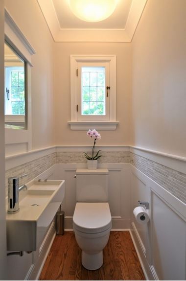 powder room with recessed panel wainscoting by Design Cube Inc, via Houzz
