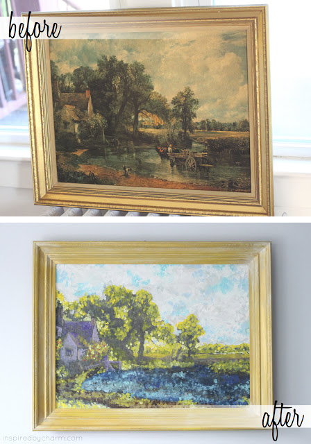 DIY artwork - Monet inspired painting over an existing painting via Inspired by Charm