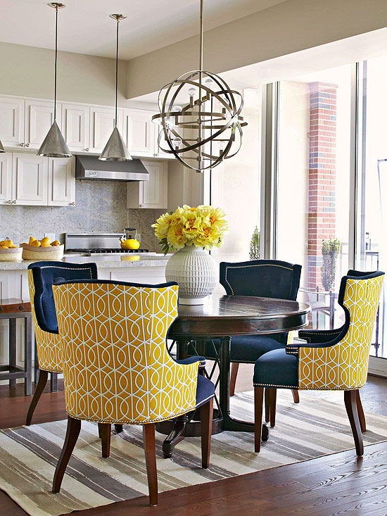 chairs covered in two coordinating fabrics - via BHG