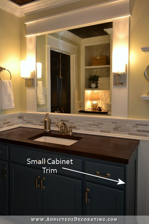 small cabinet trim on edge of bathroom vanity