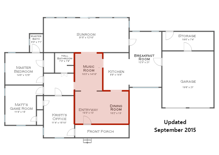 house floor plan - entryway, dining room and music room