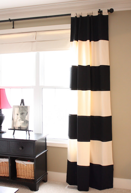 black and white striped curtains from The Yellow Cape Cod blog