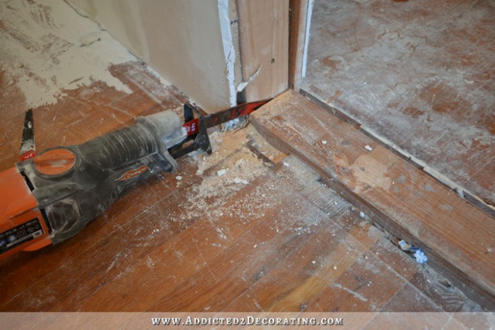 repairing hardwood floor in new doorway - 2