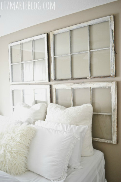 ways to repurpose old windows - antique window headboard from Liz Marie Blog