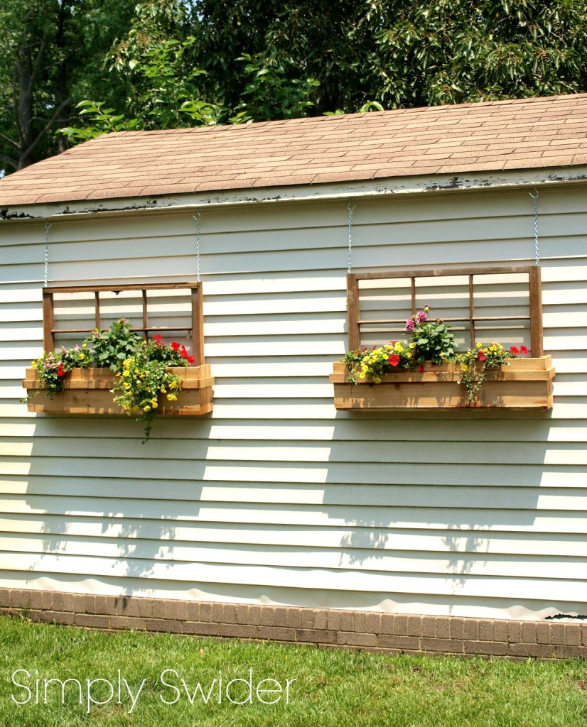 ways to repurpose old windows - turn windows into window flower boxes for outdoor decorations, via Simply Swider