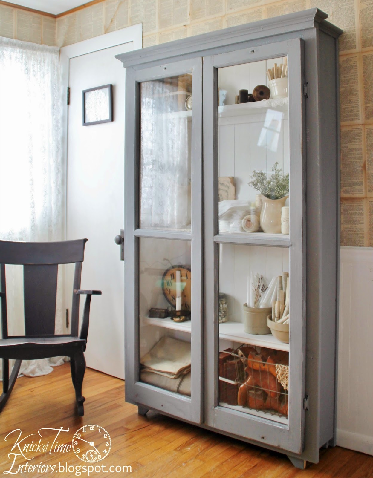 ways to repurpose old windows - use as doors on antique style cupboard, via Knick Of Time Interiors