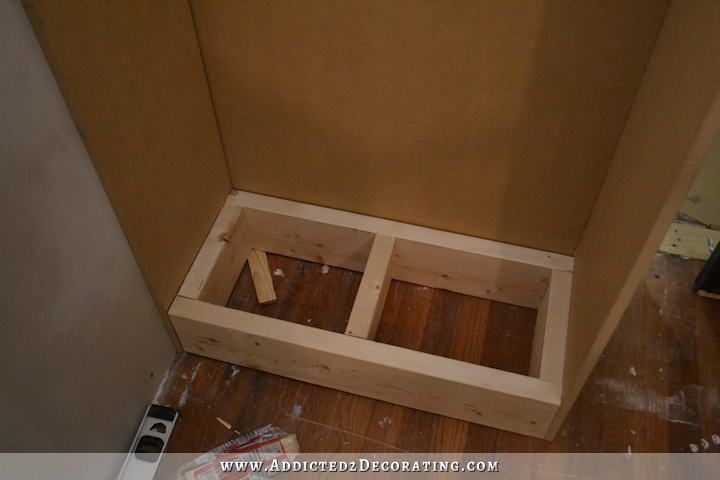 music room built in bookcases - build a box frame for the bottom with 1 x 6's